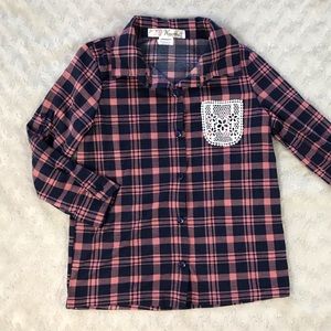 Magenta Button Down Shirt Size 6 Pink Blue Gingham